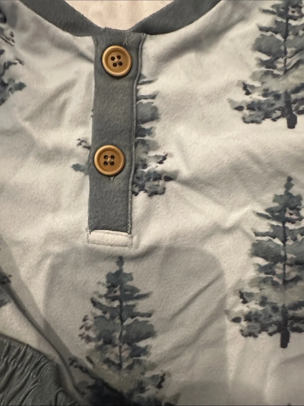 Jane + Jo Blue Tree Print Top with Slate Blue Drawstring Pants